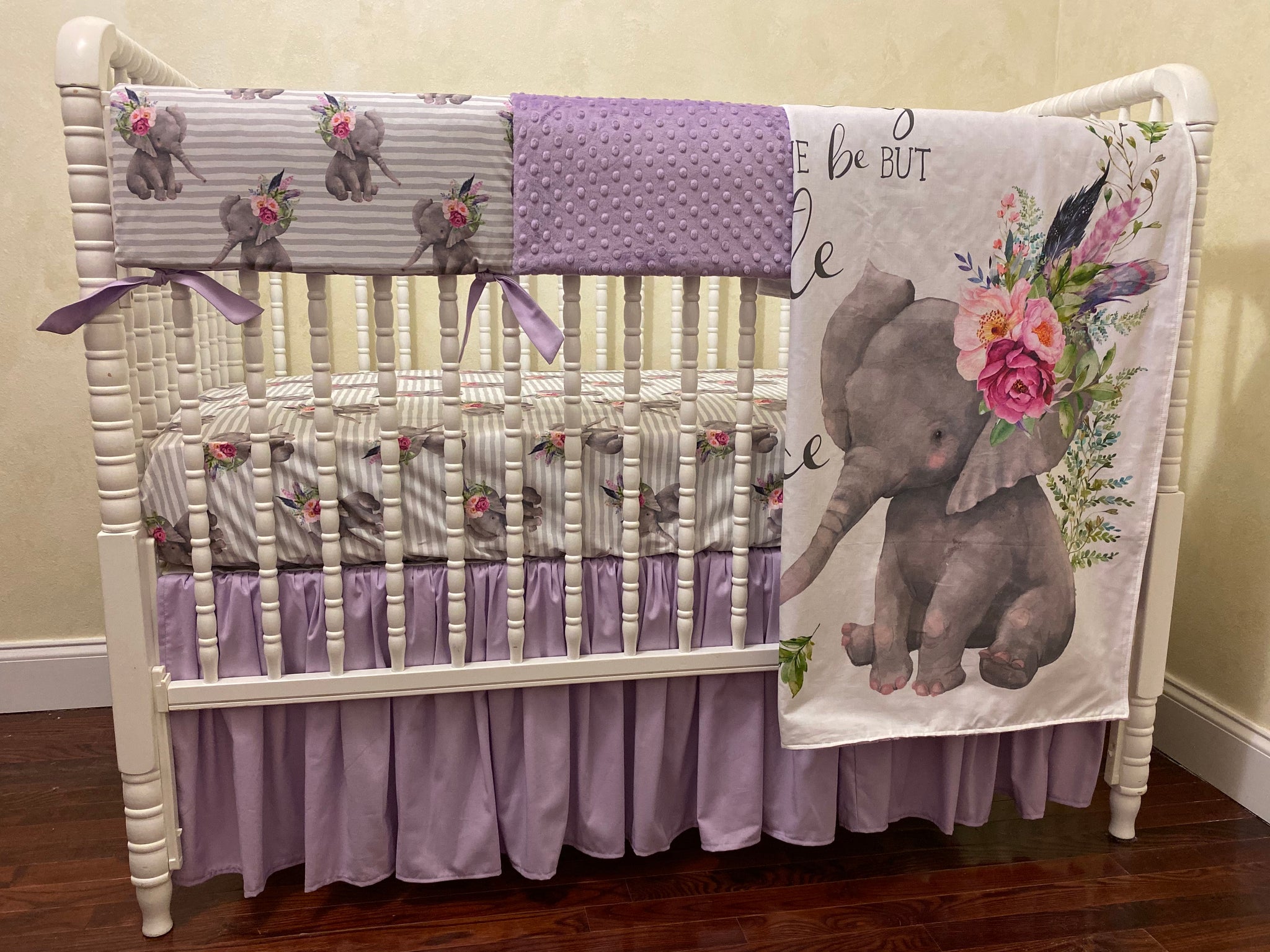 purple and gray baby bedding