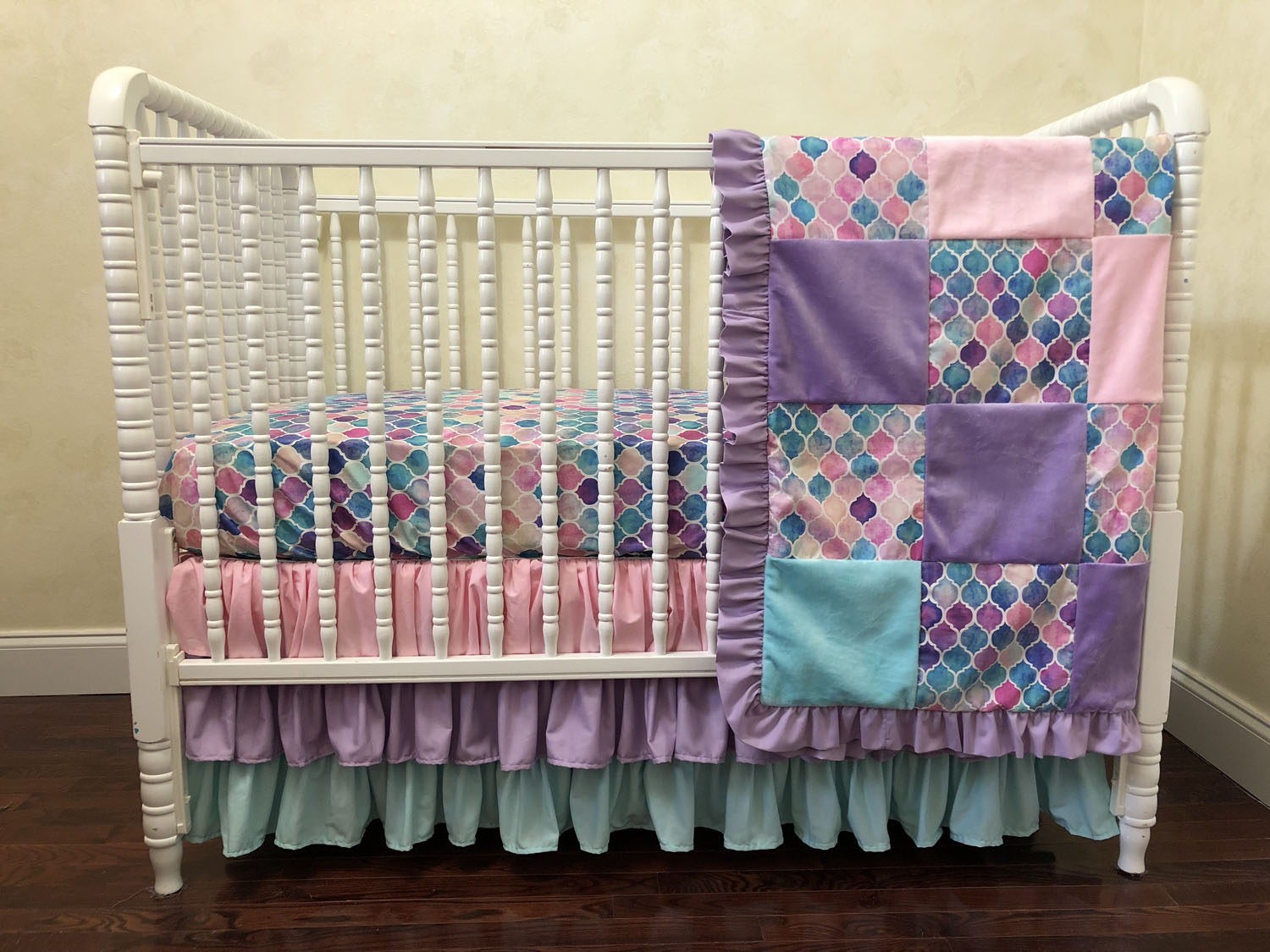 pink and teal crib bedding