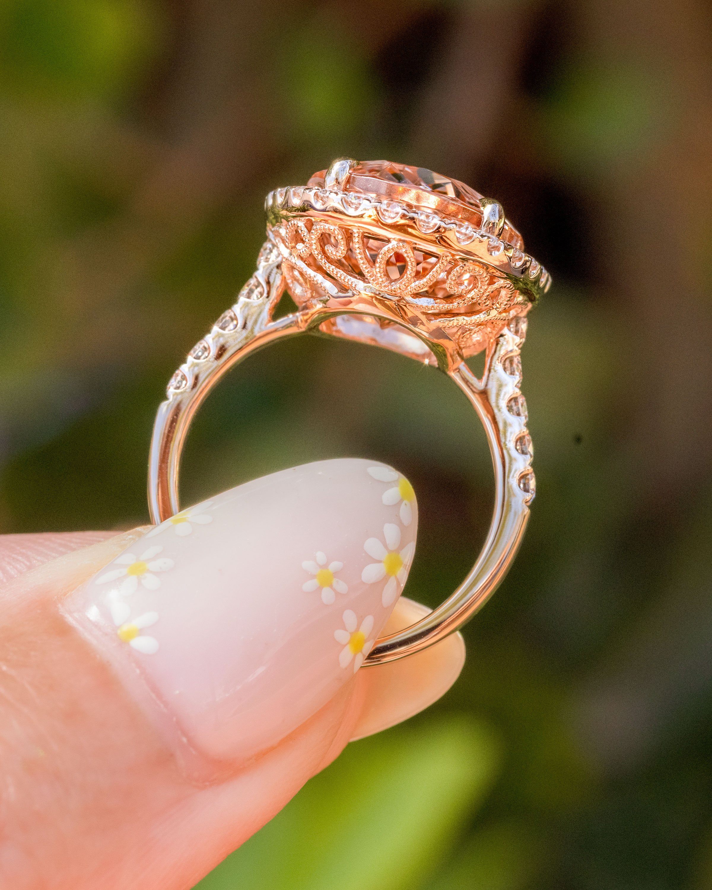 943ct Oval Peach Pink Morganite Ring With Filigree