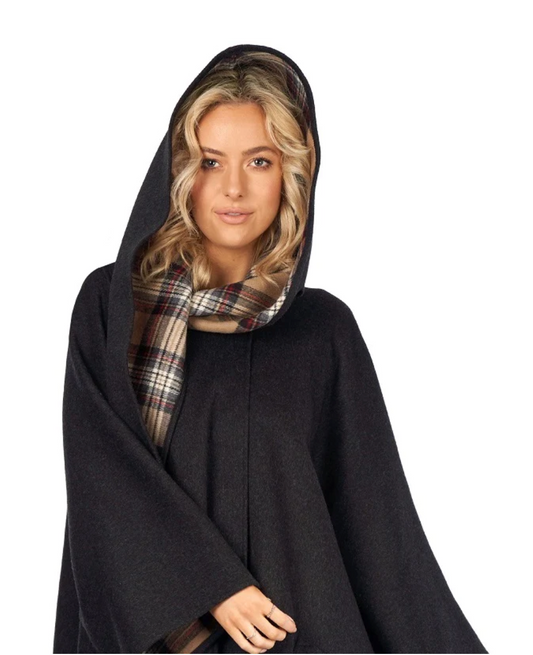 Irish Donegal Tweed Hooded Ruana Wrap Cape Black/ -  Canada