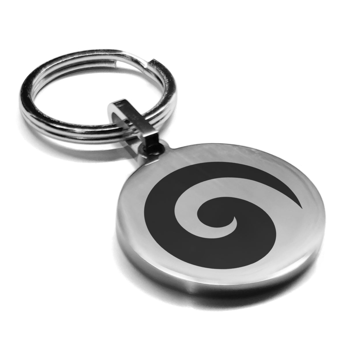 Stainless Steel Koru (Spiral) Maori Symbol Round Medallion Keychain Circle  Ring