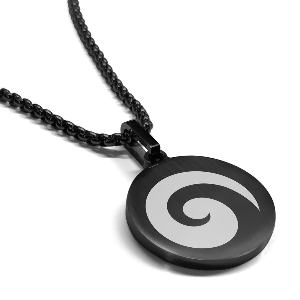 Stainless Steel Koru (Spiral) Maori Symbol Round Medallion Pendant Necklace