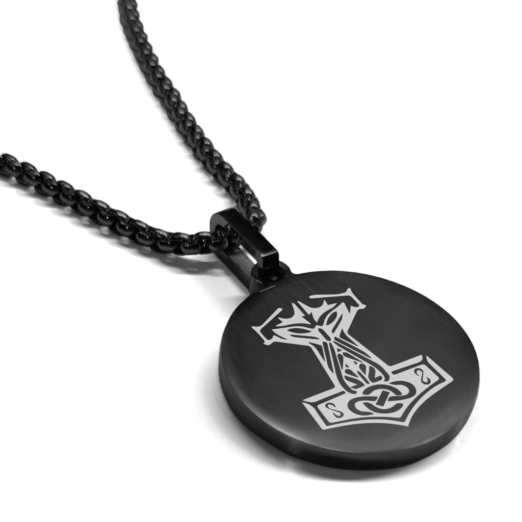 Stainless Steel Viking Mjolnir (Thor's Hammer) Round Medallion Pendant  Necklace