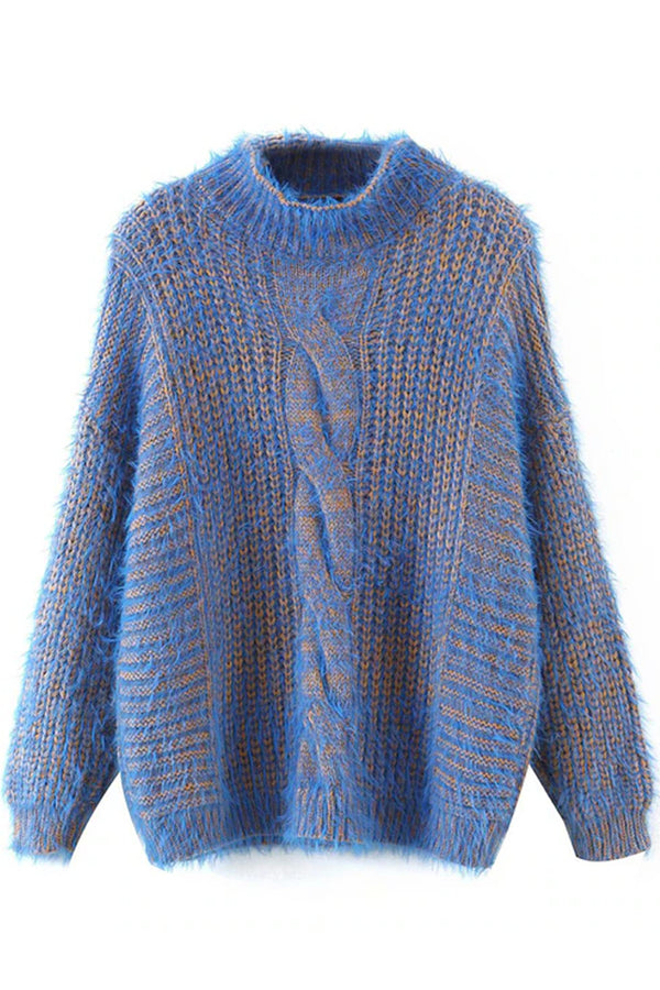 Ayla Francesca's Sweater, Size M, Soft Blue And White Cable Knit