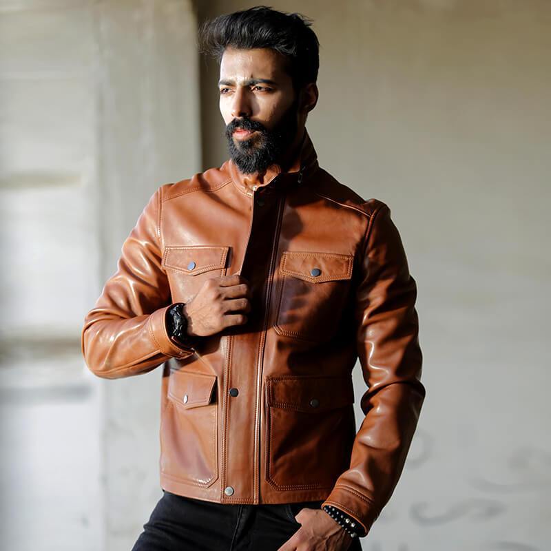 Novado Online - Cognac Mens Leather Jacket - NMLJ-1432