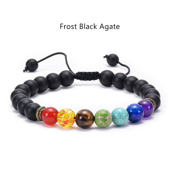 Lava Stone Seven Color Chakra Stone Beads Bracelet Natural Agate Frost