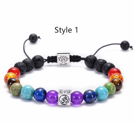 Lava Stone Seven Color Chakra Stone Beads Bracelet Natural Agate Frost