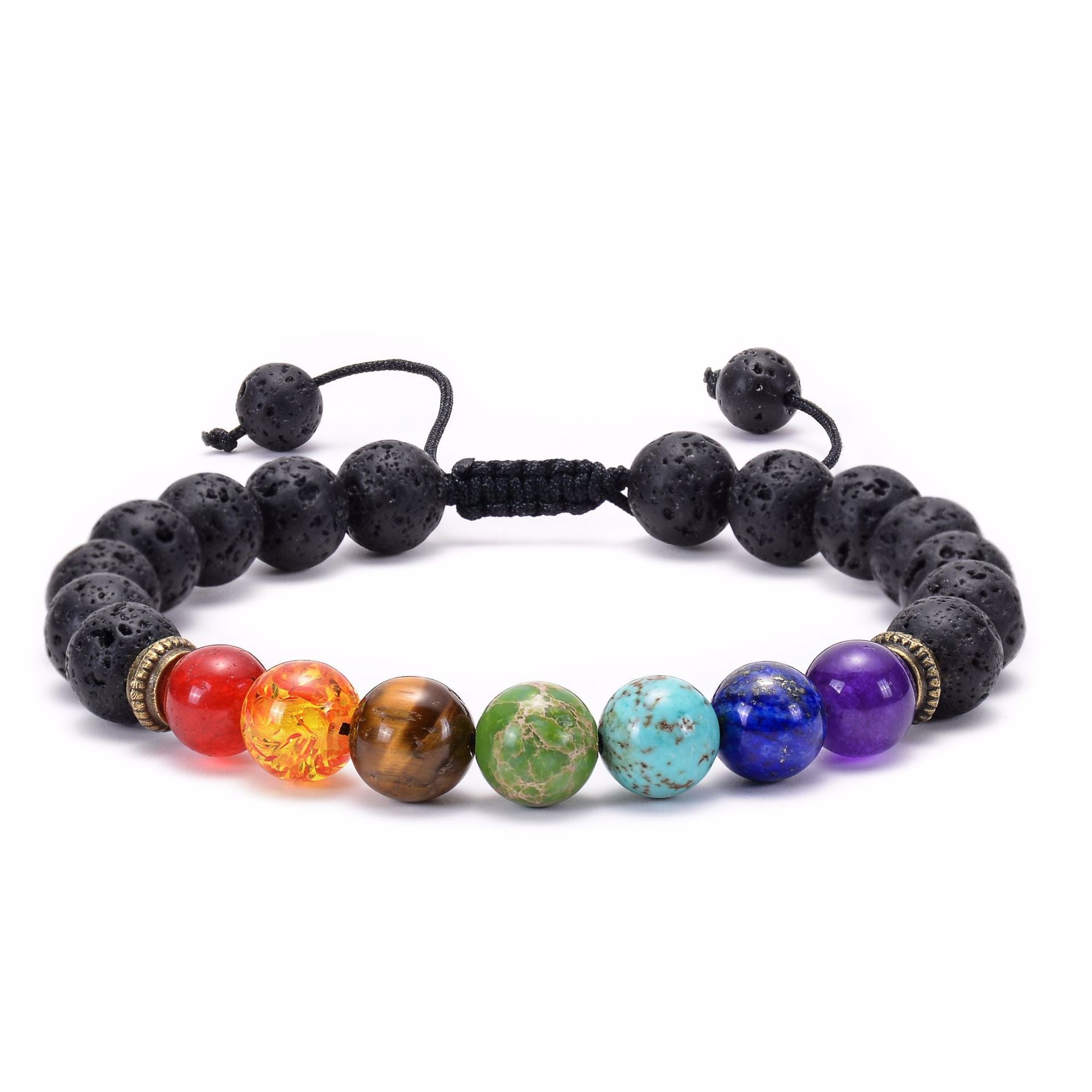 Lava Stone Seven Color Chakra Stone Beads Bracelet Natural