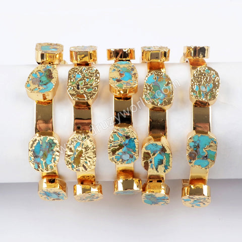 Copper Turquoise Five-Stone Bangle Gold Plated G1512