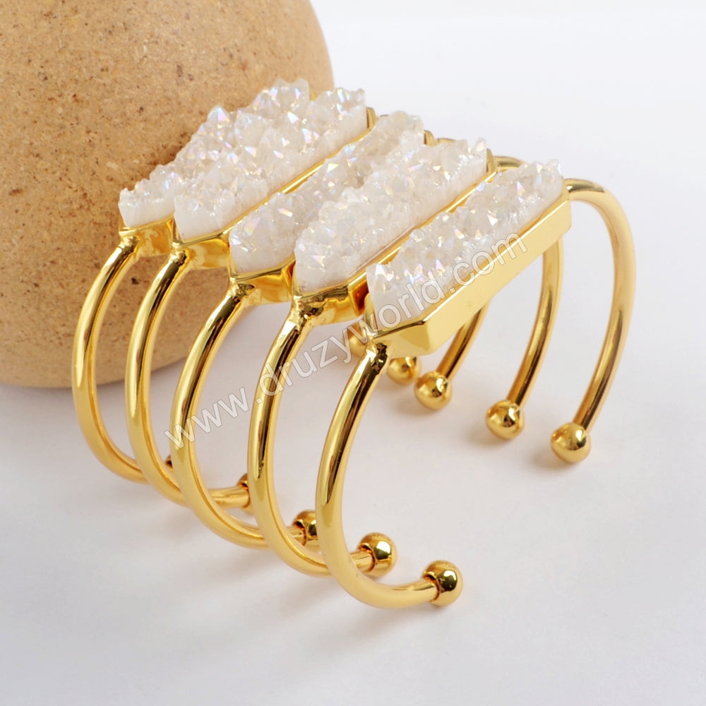 Druzy titanium electroplated gold bangles