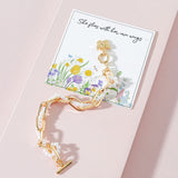 Gold Plated Oval Link and Acrylic Pearl Chain Bracelet, Butterfly Charm OT Clasp AL532