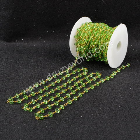 5m/lot,Gold Plated Or Silver Plated Green Jade Quartz Beaded Chains JT027