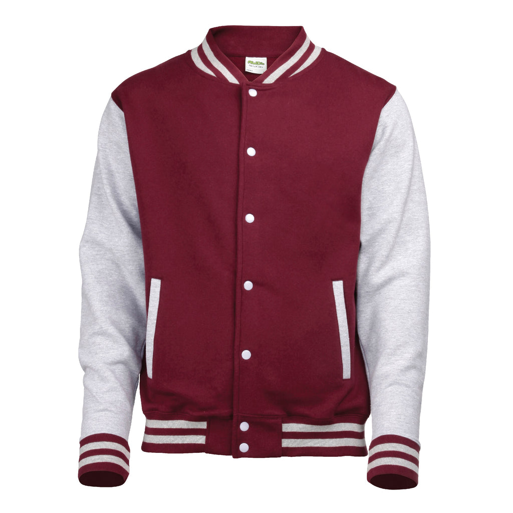 Mens Contrast Varsity Jacket - Burgundy/Grey – Harrington Jacket Store