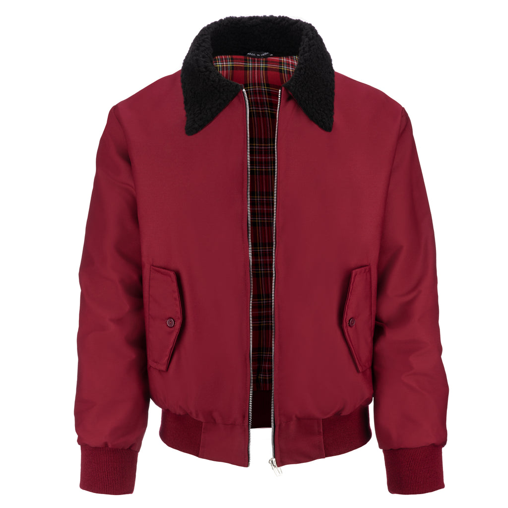 Download Mens Harrington Jacket with Black Sherpa Collar - Burgundy ...