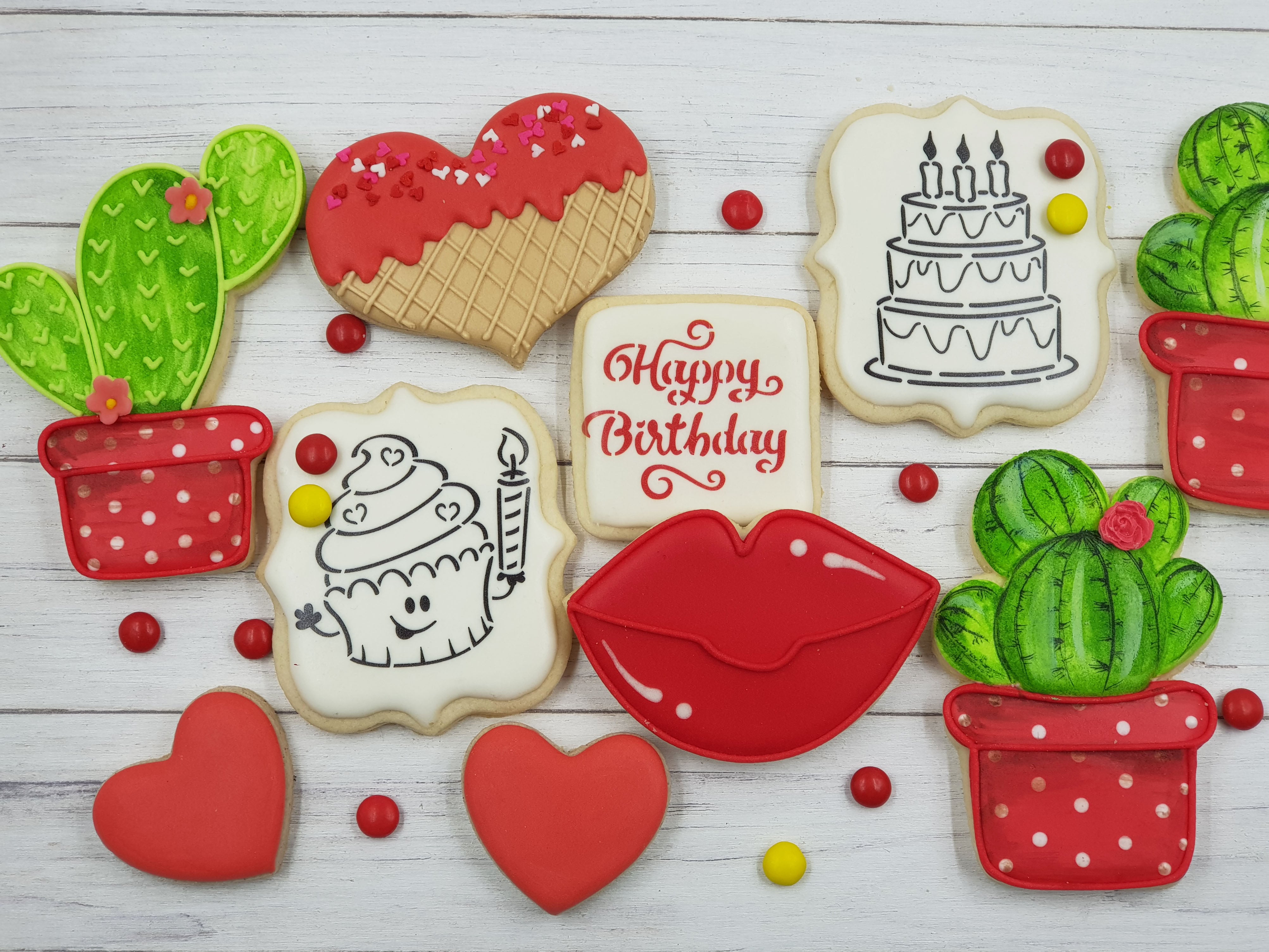 Happy Birthday with Cake DIY Cookie Wall Craft Stencil - 11.5 Inch