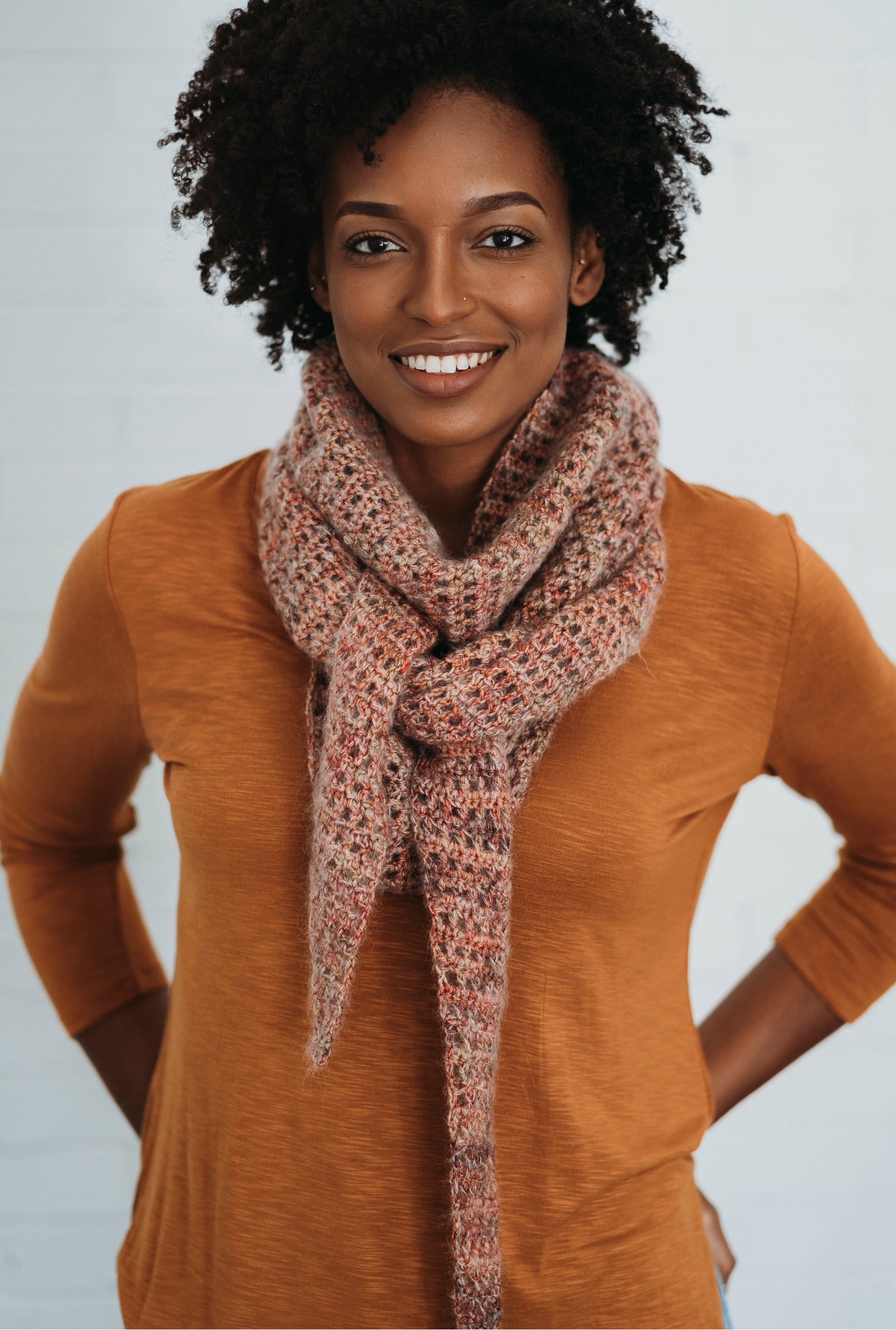 The Skyward Kerchief, a crochet triangle scarf pattern with mohair