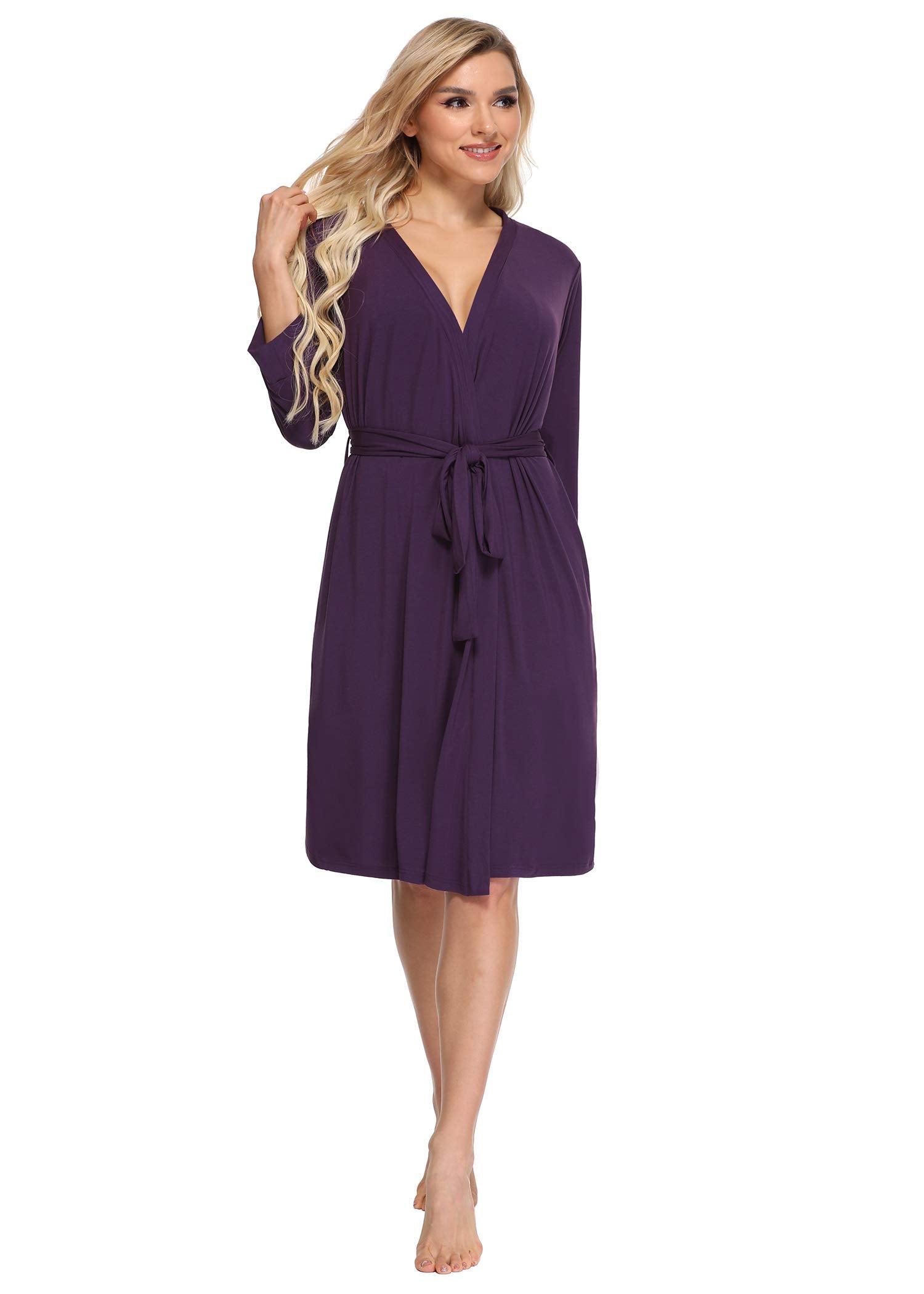 Women S Bamboo Viscose 3 4 Sleeves Short Robe With Pockets Latuza