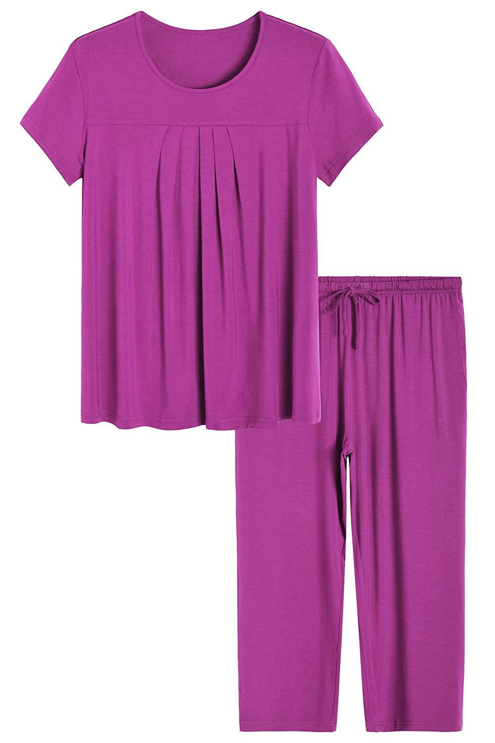 Women's Bamboo Pajamas Pleated Top and Capris Pjs Set – Latuza