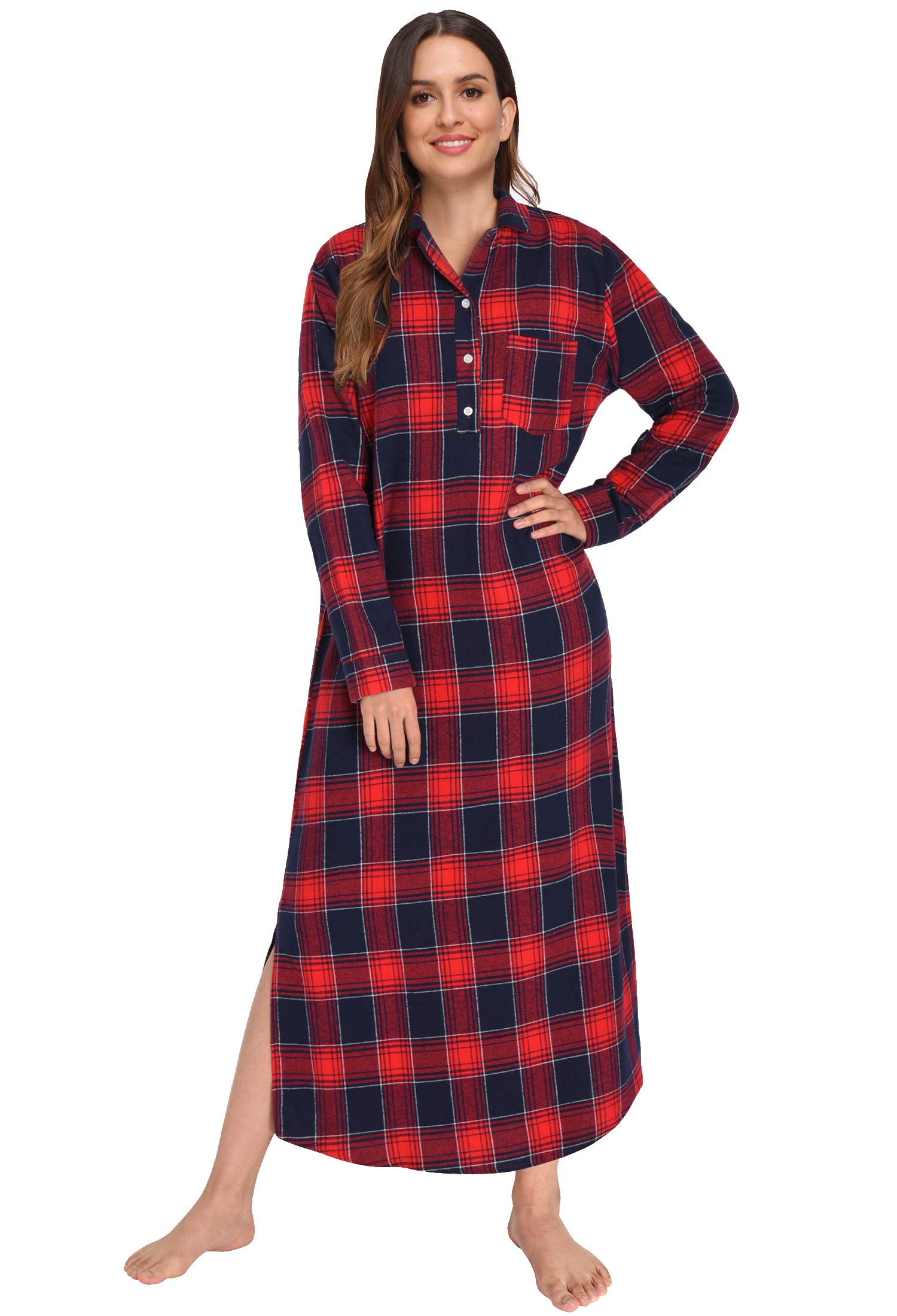 Womens Plaid Flannel Nightgowns Full Length Sleep Shirts Latuza 8706