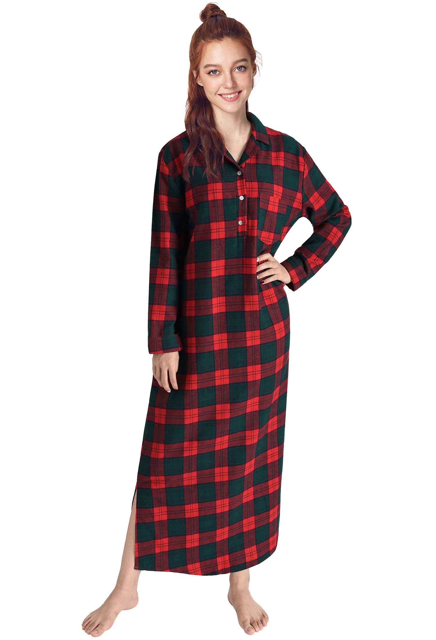 Women's Plaid Flannel Nightgowns Full Length Sleep Shirts – Latuza