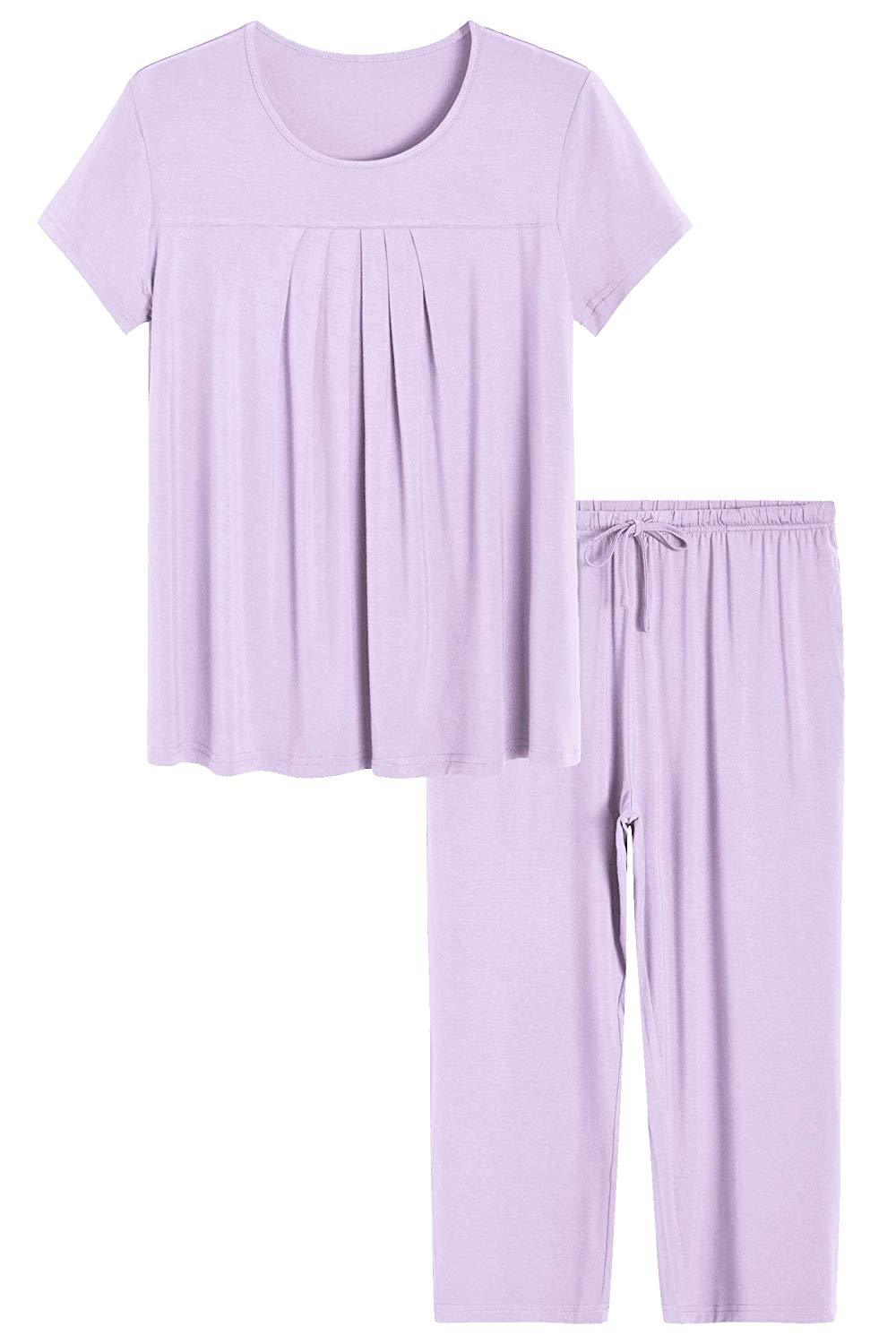 Women's Bamboo Pajamas Pleated Top and Capris Pjs Set – Latuza