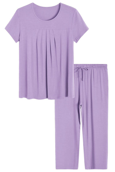 Women's Bamboo Pajamas Pleated Top and Capris Pjs Set – Latuza