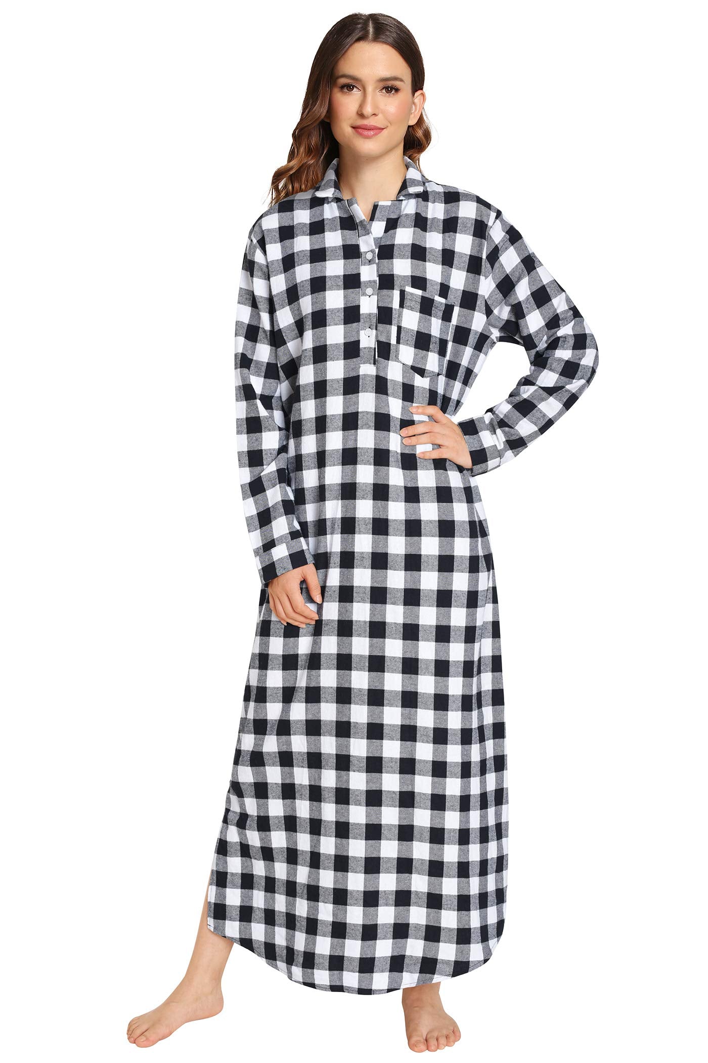 Women's Plaid Flannel Nightgowns Full Length Sleep Shirts – Latuza