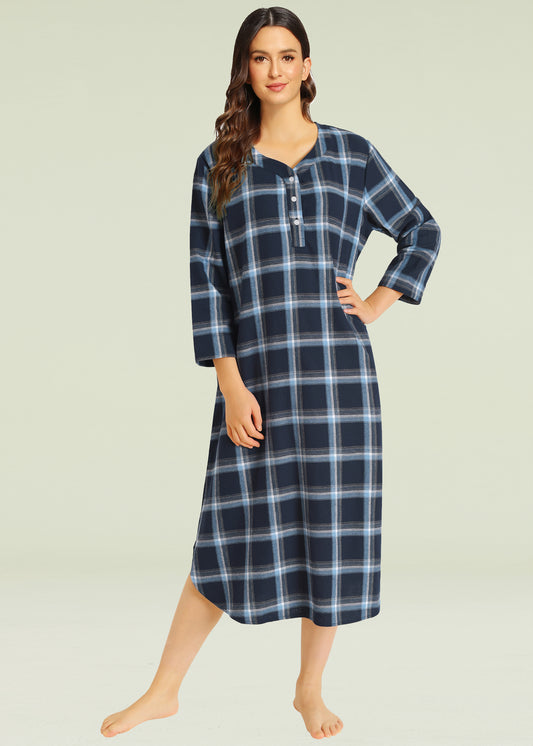 Women's Plaid Flannel Nightgowns Full Length Sleep Shirts – Latuza