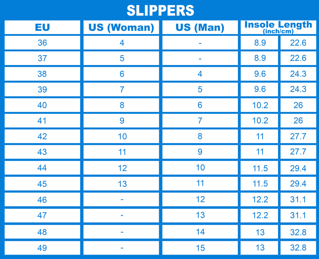 Slippers Size Chart - Teezalo