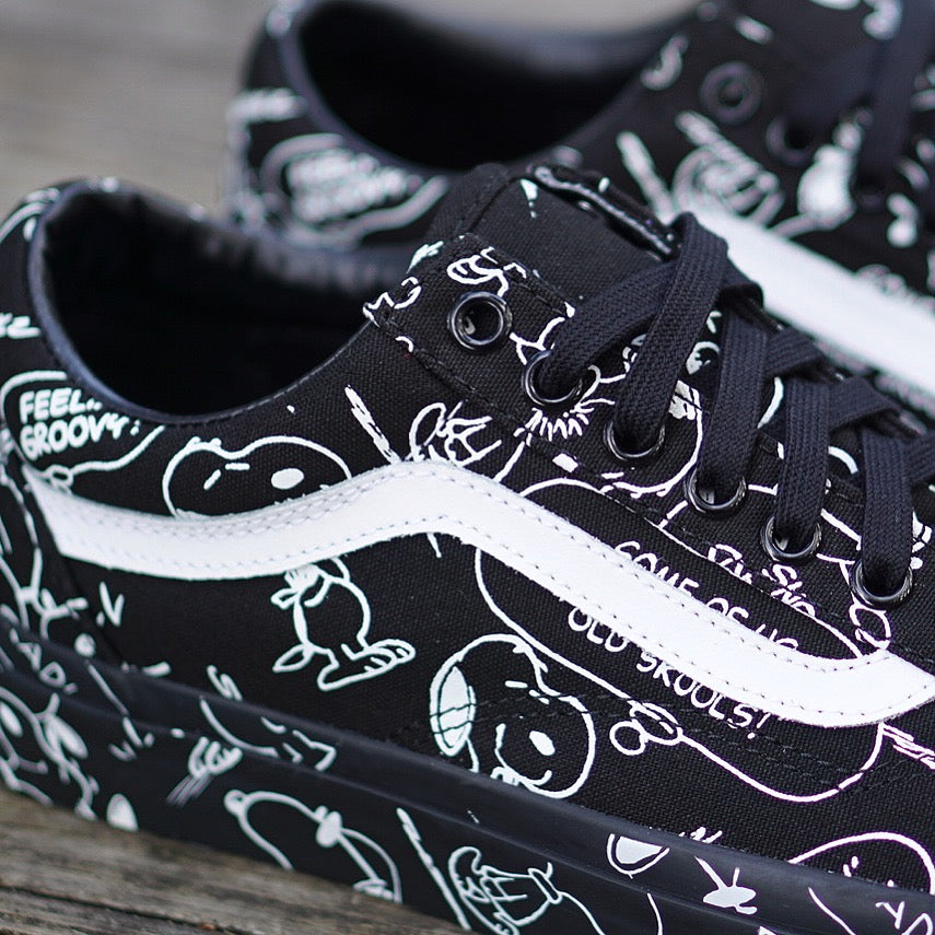 vans x peanuts old skool snoopy black skate shoes