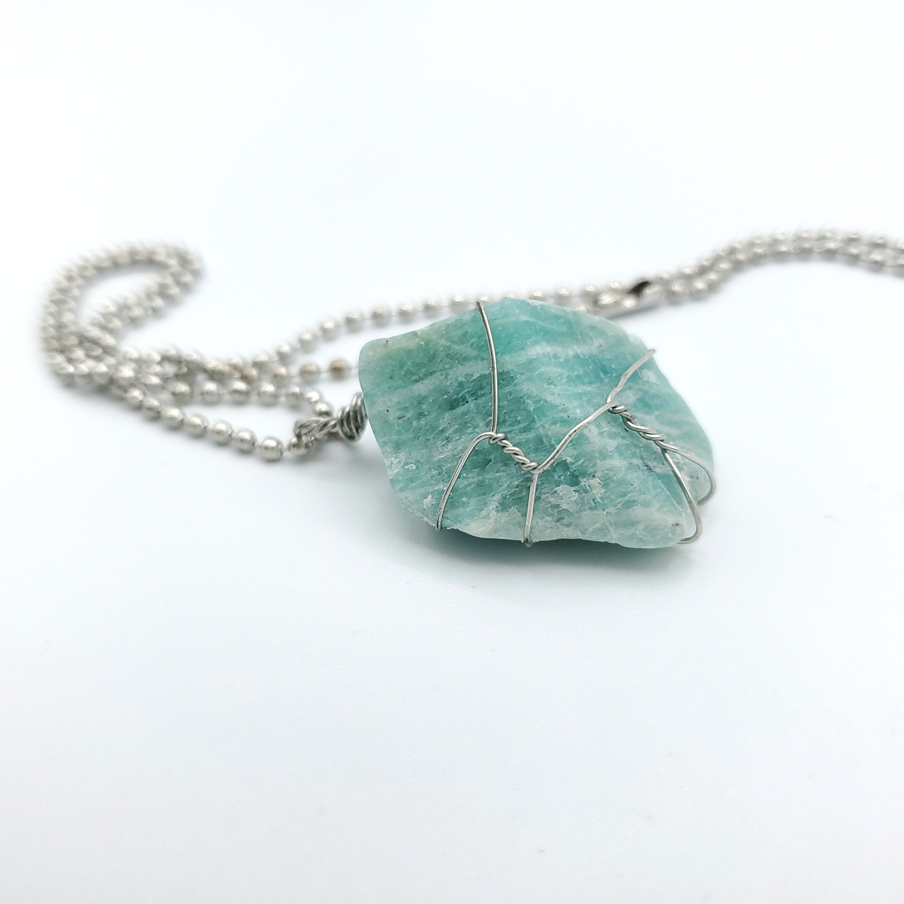 Amazonite Raw Stone Silver Necklace