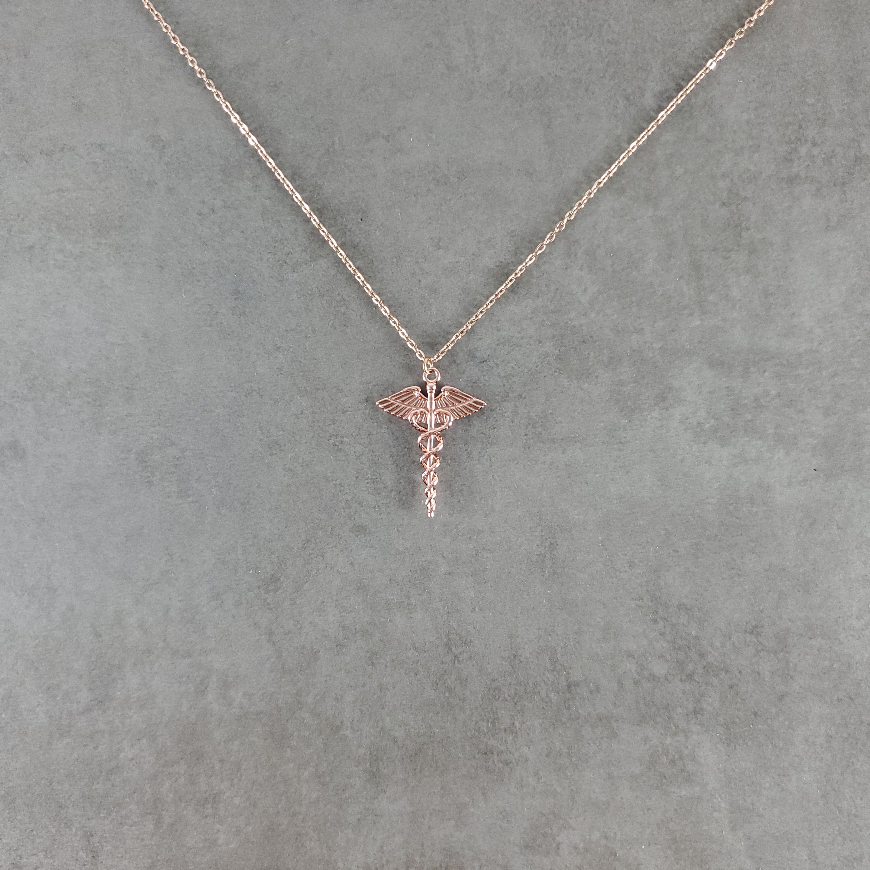 Nurse Symbol Caduceus Rose Gold Necklace