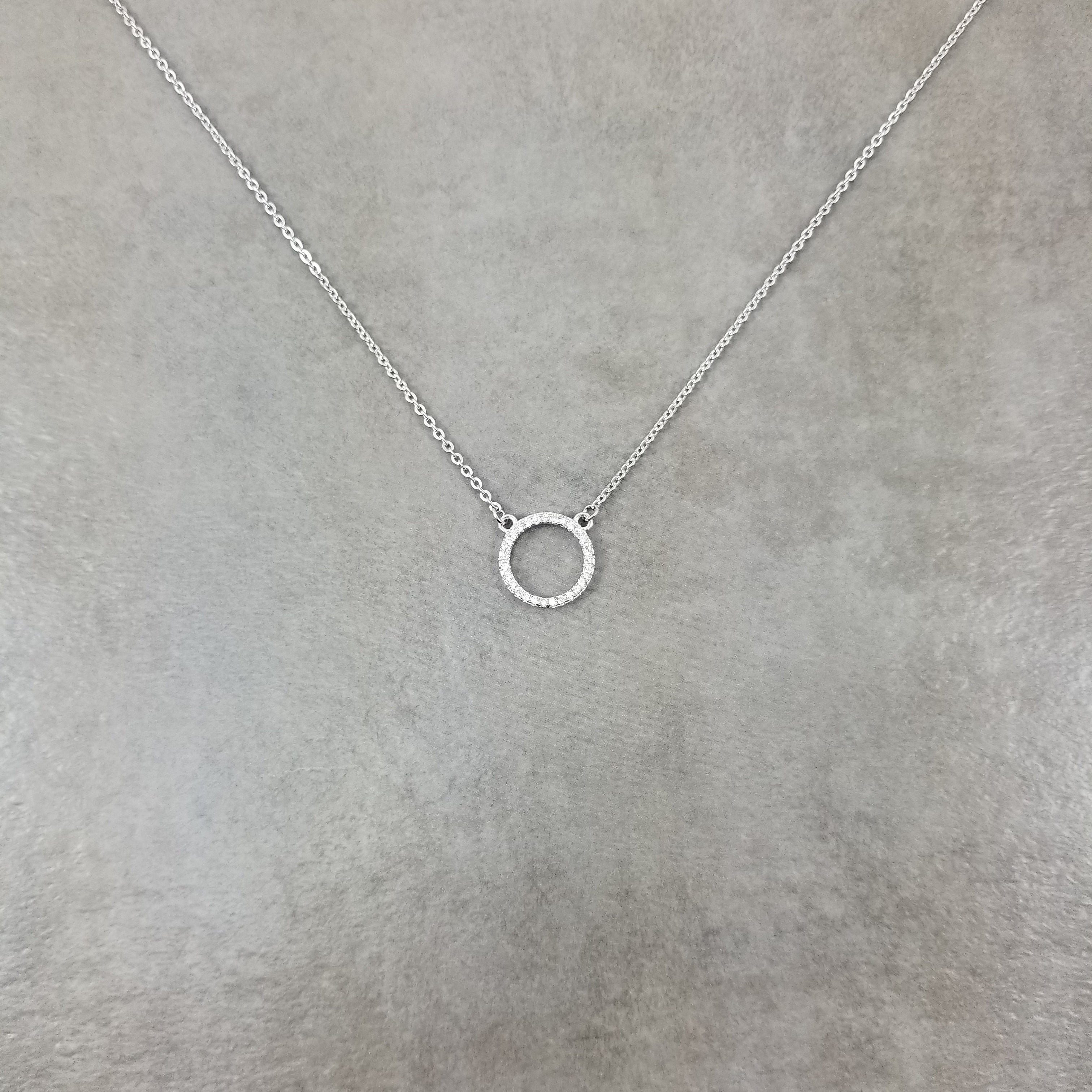 Circle CZ Thin Fine Karma Silver Necklace