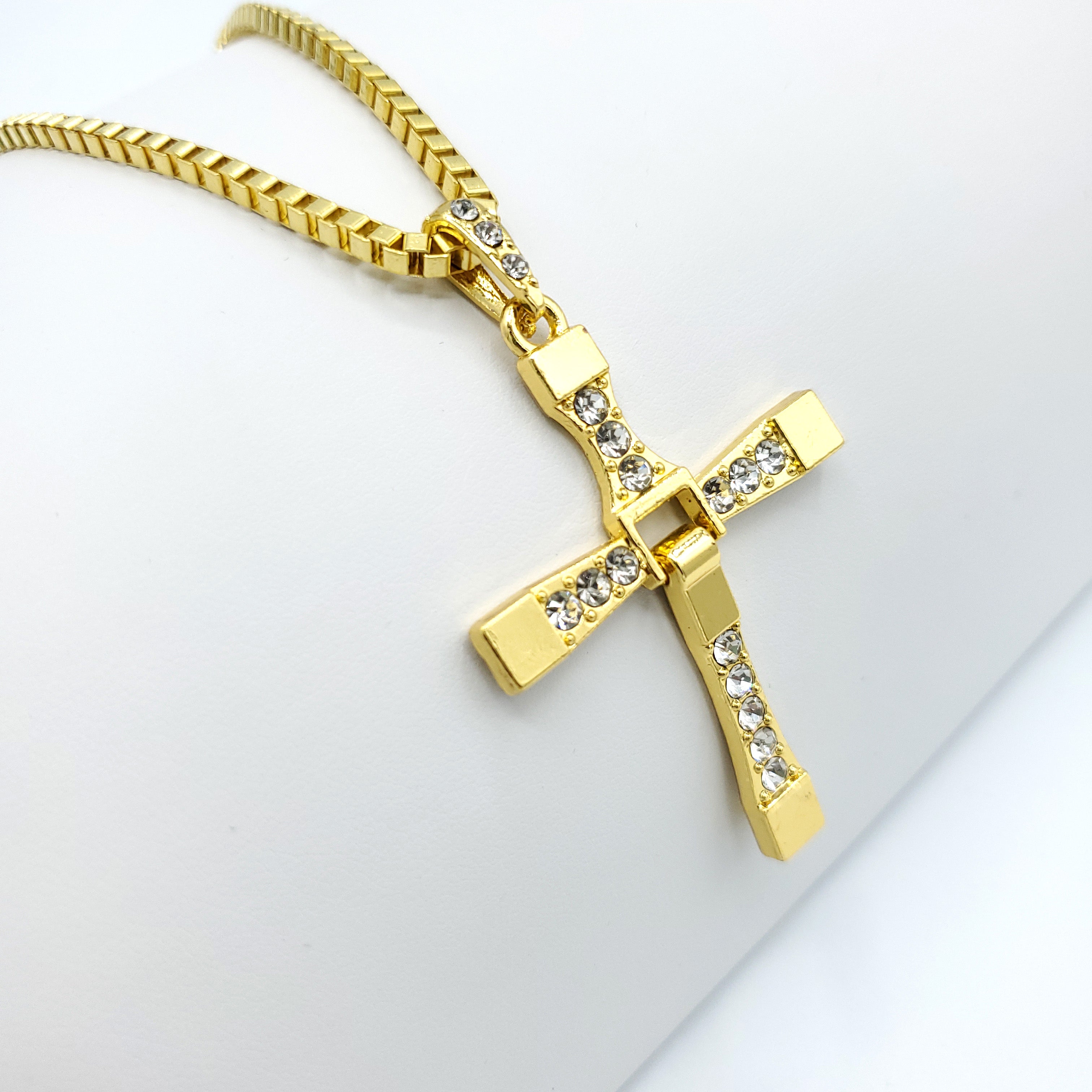 Large Cross CZ Gold Necklace