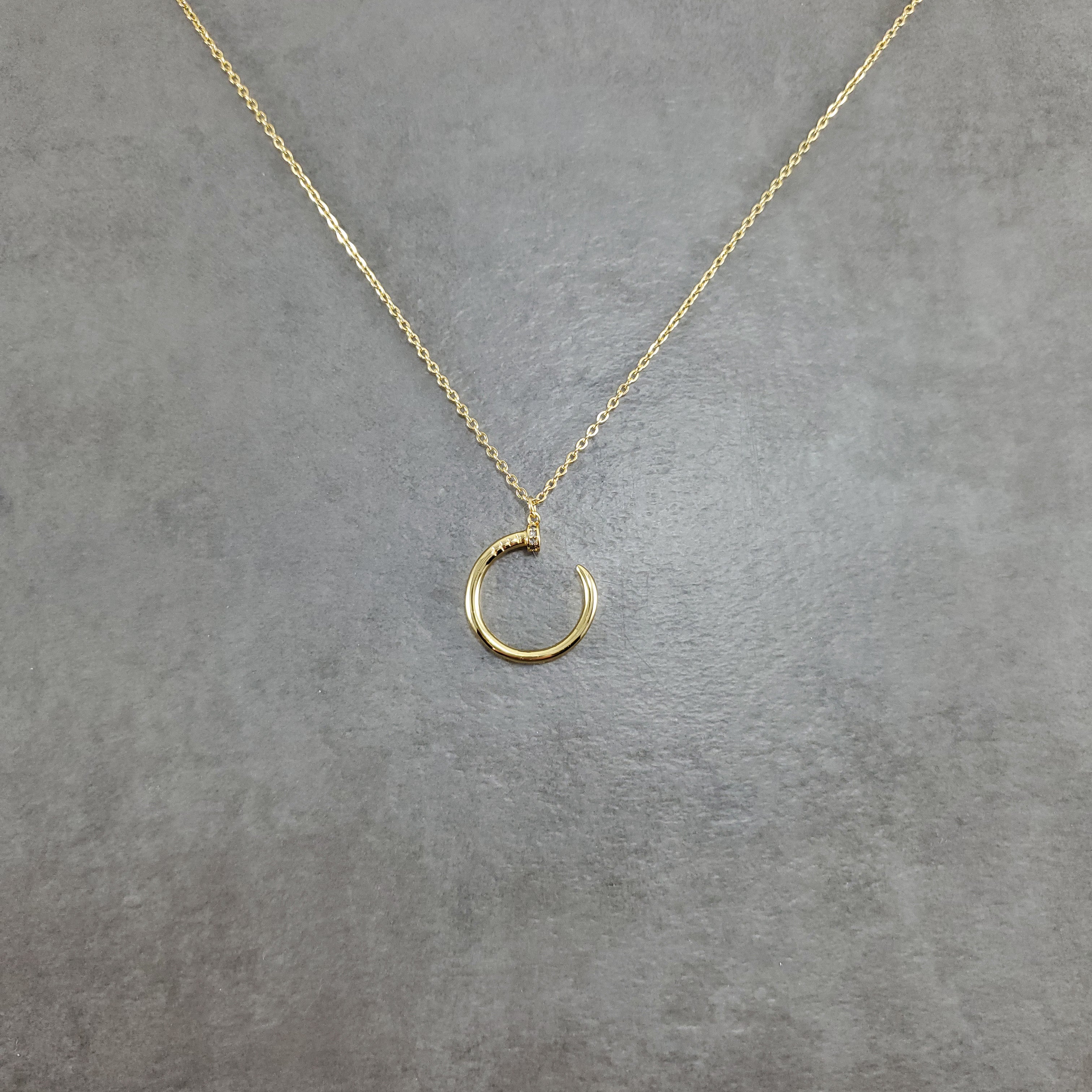 Hook Circle CZ Gold Necklace