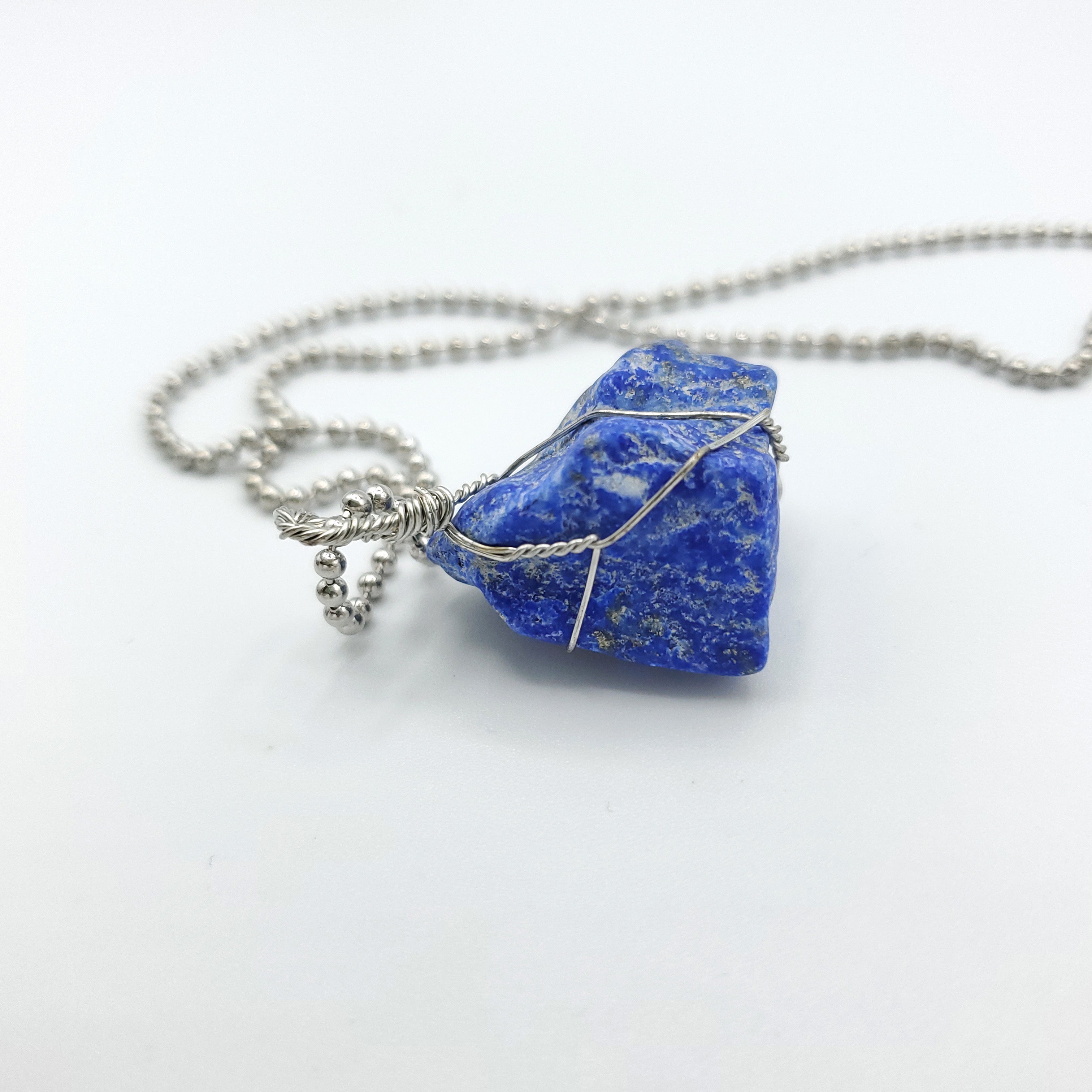 Lapis Lazuli Raw Stone Silver Necklace