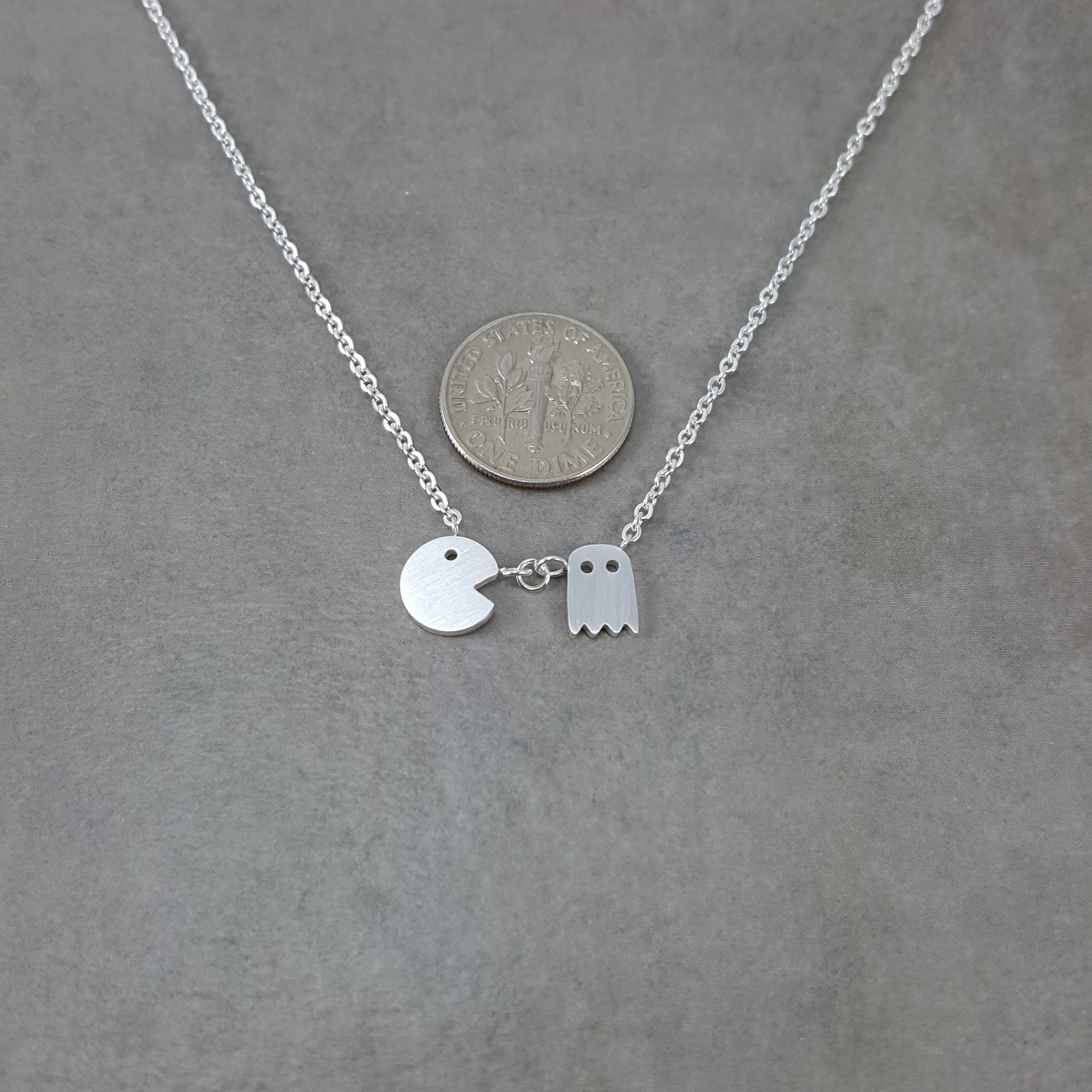 Pac Man Silver Necklace