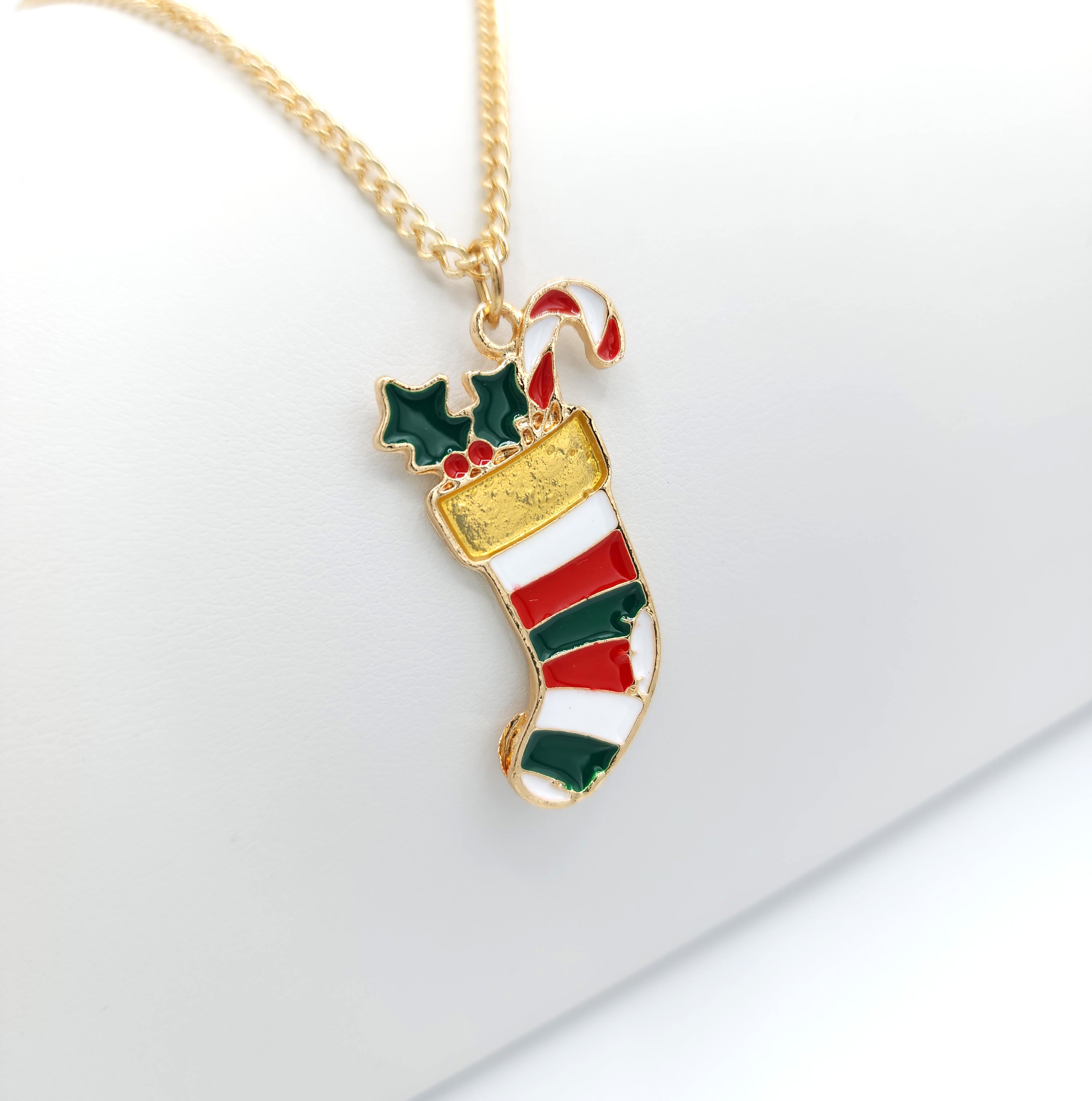 Christmas Stocking Colored Gold Necklace