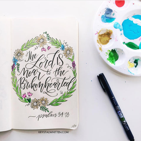 Hand lettering and watercolor drawing