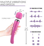 Wireless Wand Massager Large by Six Nine - 8 Powerful Speeds and 20 Vibration Patterns - Handheld Electric Personal Massager (Pink) Pink