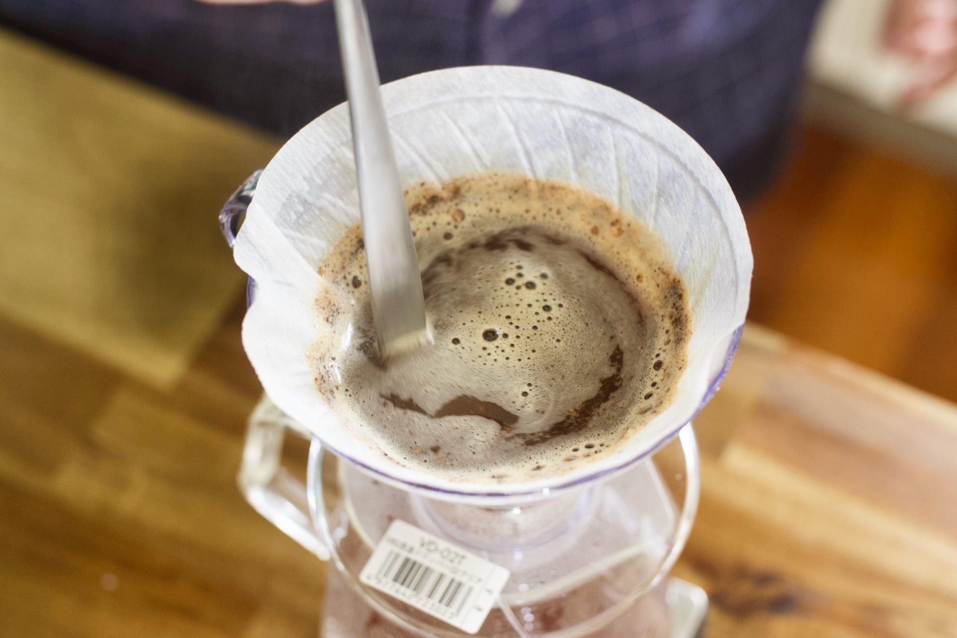 Stirring Ethiopian Guji filter brew coffee