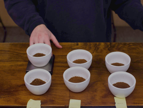 coffee cups on table for a coffee cuppping