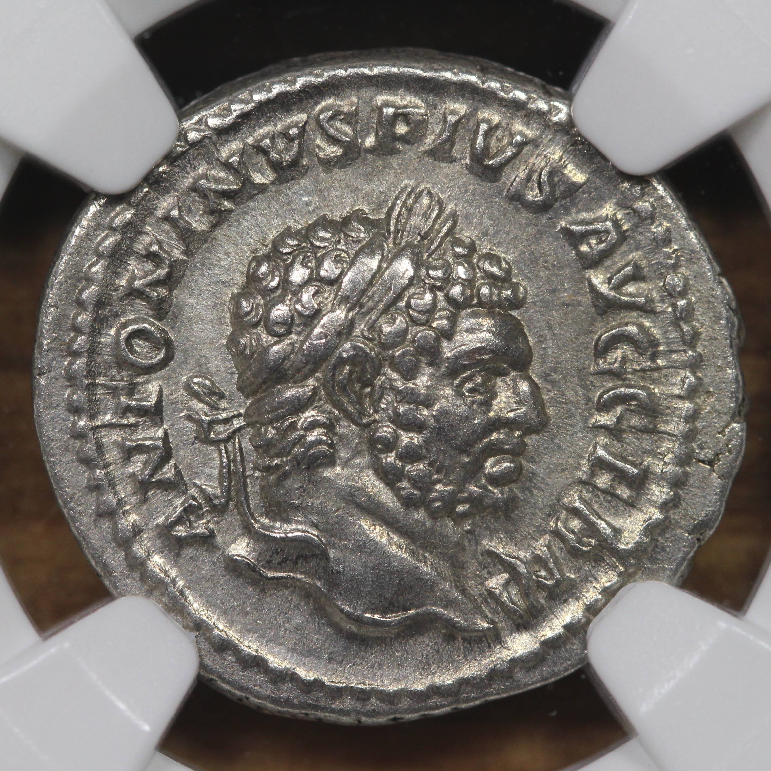 Emperor Caracalla Ancient Roman Silver Denarius Coin, 200 AD, NGC AU ...