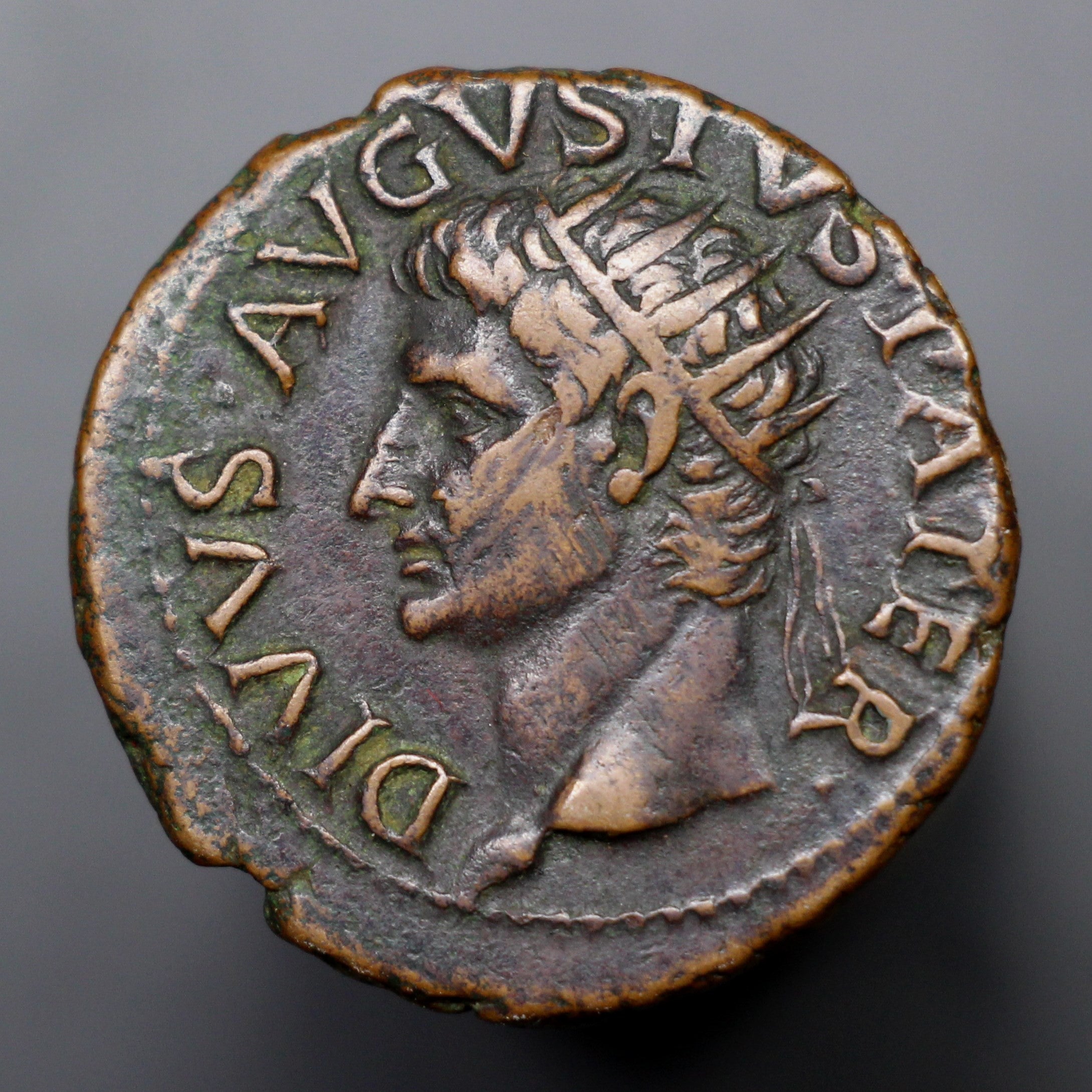22 A D Roman Empire Bronze As Emperor Augustus Original Skin Coins