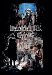 Damnation games a black cover with all sorts of nightmarish drawings