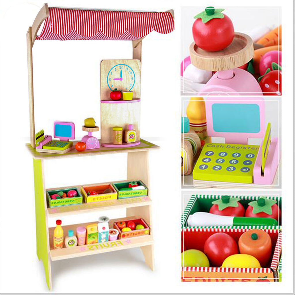 wooden supermarket toy set