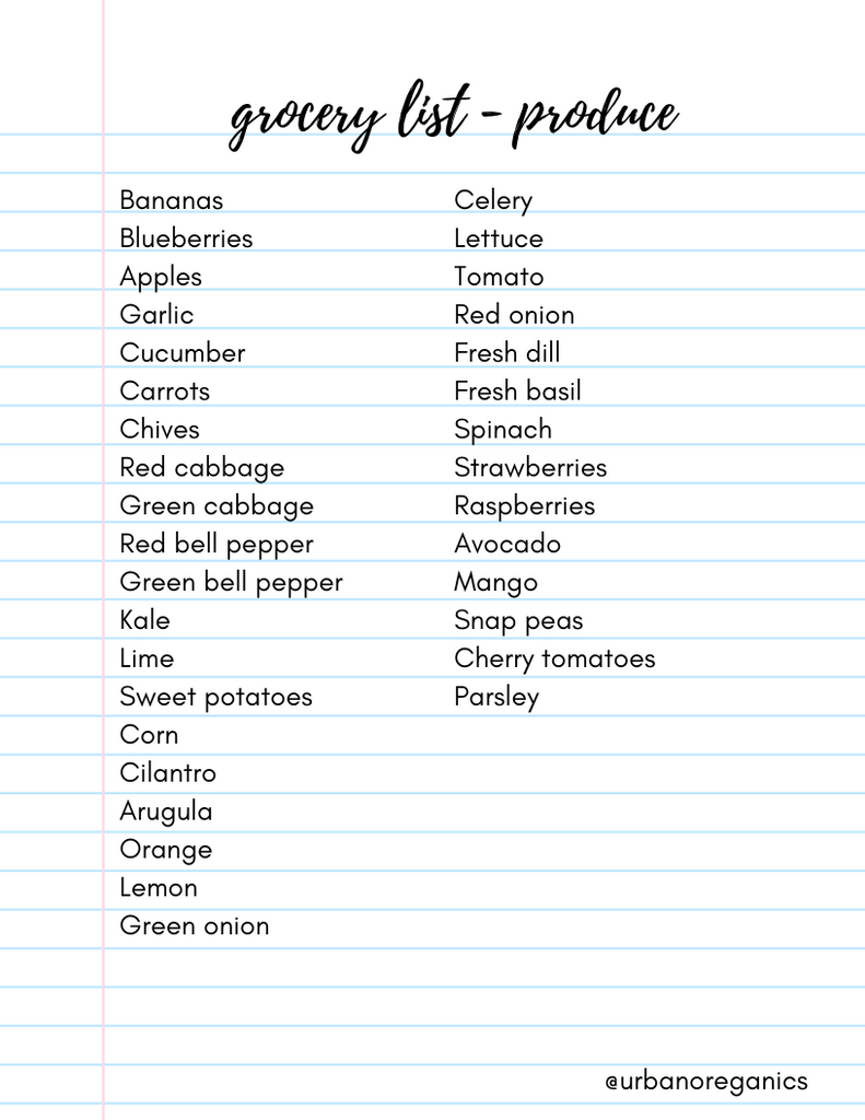 urban oreganics meal prepping grocery list vegan healthy eats