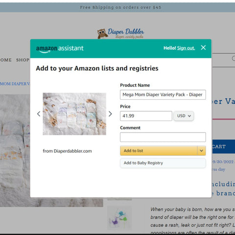 Amazon Assistant add to baby registry
