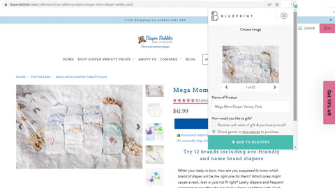 Add Diaper Sampler Package to Blueprint Baby Registry screenshot