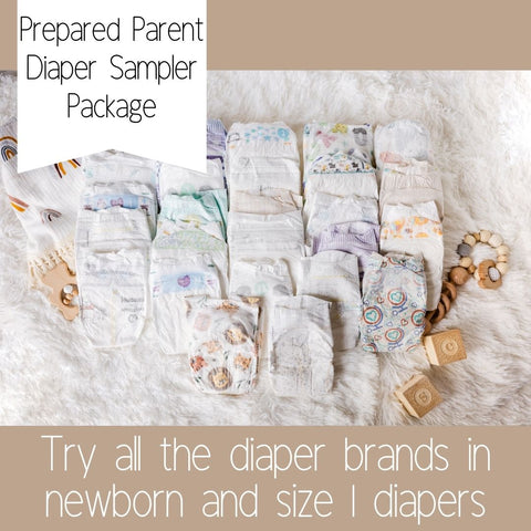 Prepared Parent Diaper Sampler Package: 26 Diaper Sample Packs to try all the diaper brands in newborn and size 1 diapers